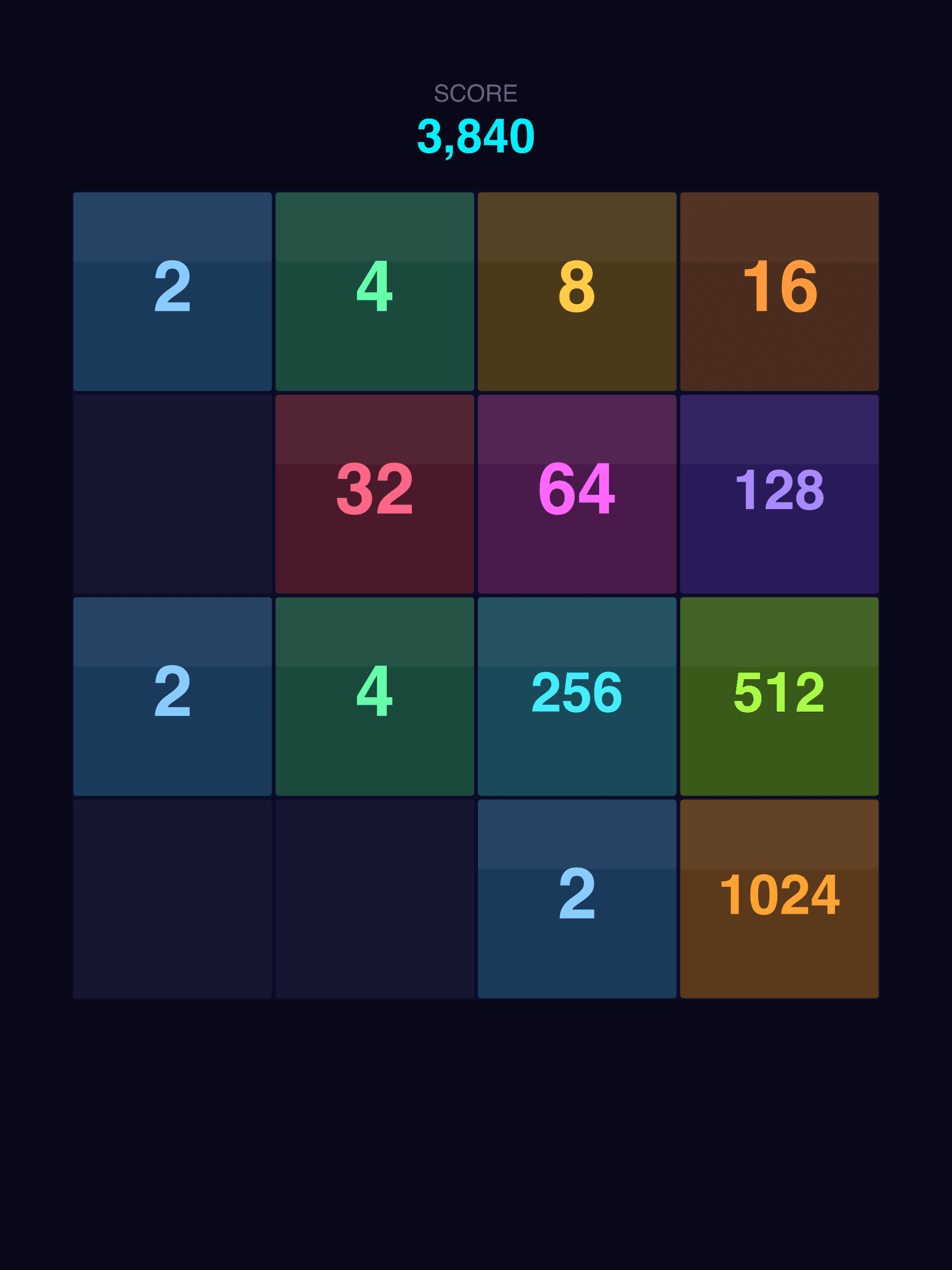 Neon 2048 iPad screenshot 2